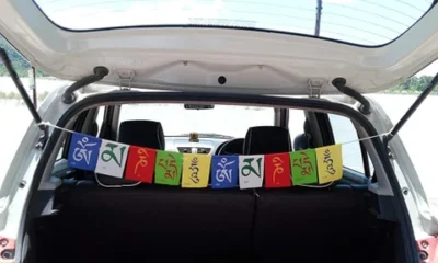 Car vastu Tibetan prayer flag ribbon hanging meaning in Telugu
